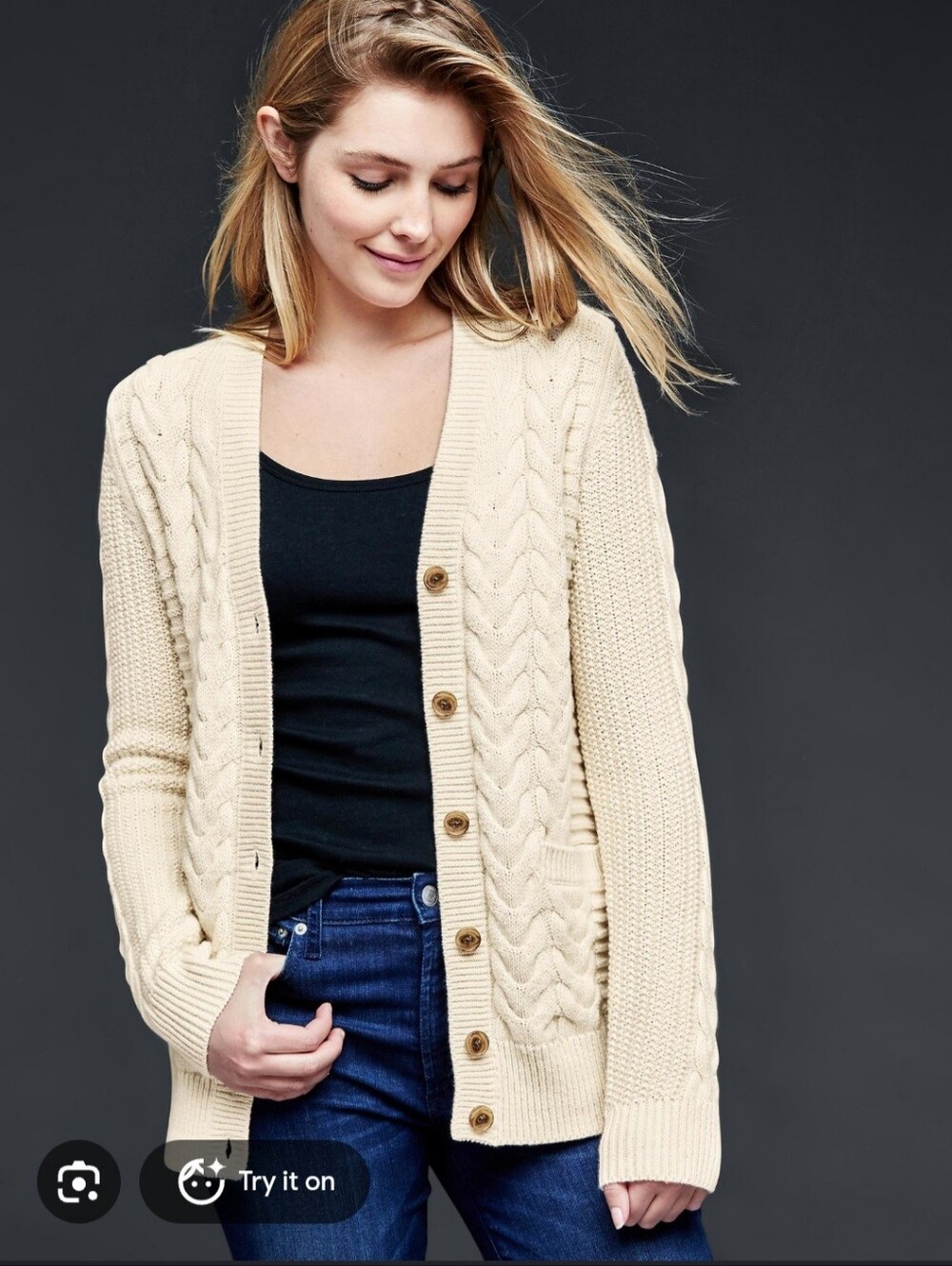 GAP Chunky Cable Knit Cream Wool Cardigan Sweater